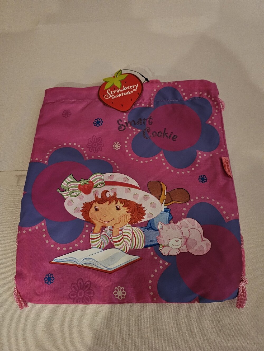 Strawberry Shortcake Pink Girls Drawstring Bag - 'Smart Cookie'